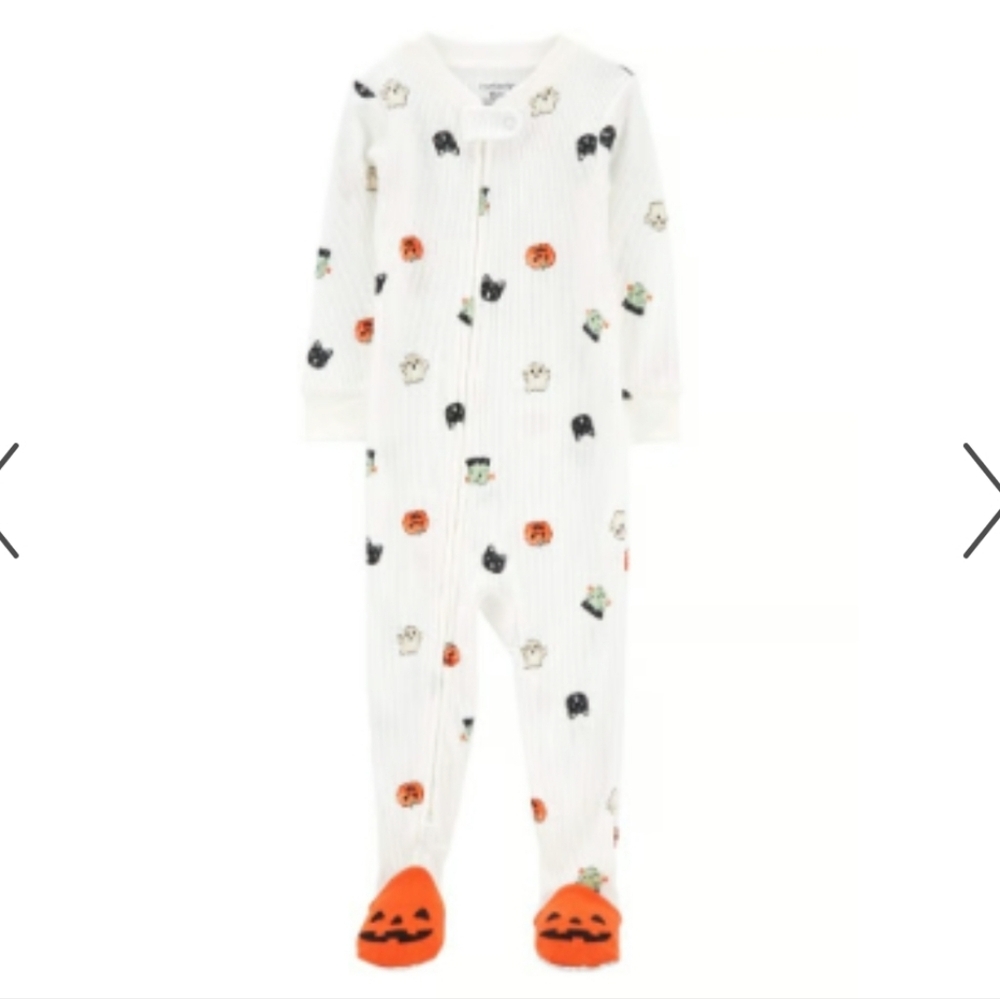 Carter's White Halloween Footie Pajama with Orange Pumpkin Feet ~24M